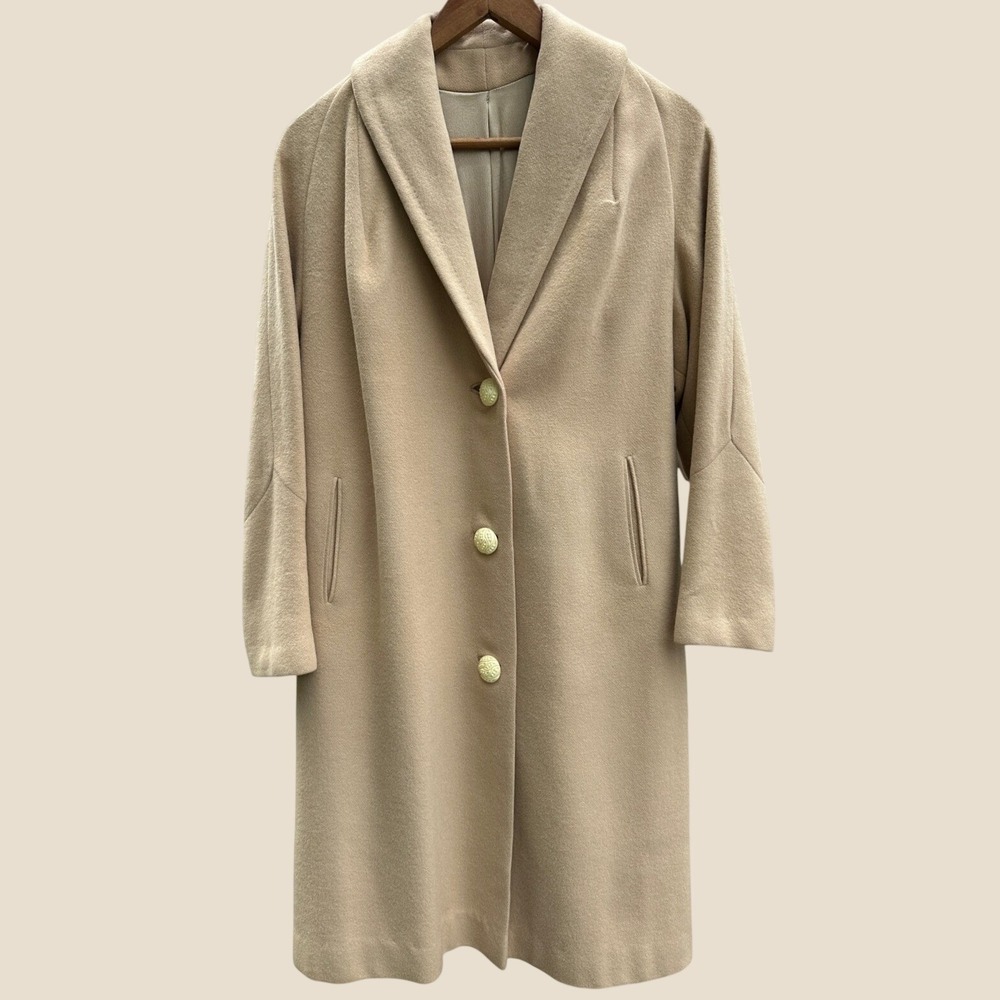 Vintage Mikado 100% Cashmere Camel Mid-Length Coat VTG Large READ Measurements